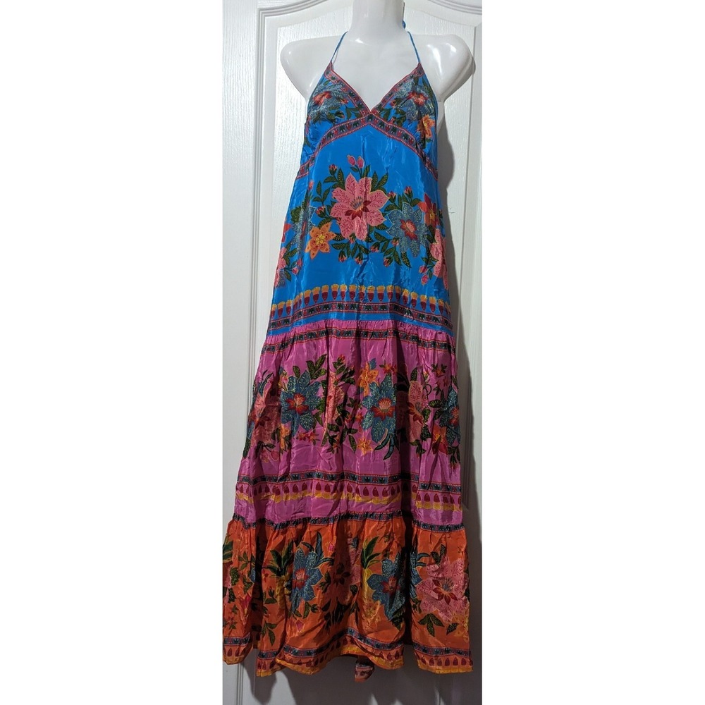 Farm Rio V-Neck Dress Anthropologie Halter Floral Tiered Sundress Cover XS‎ NEW - Picture 4 of 15